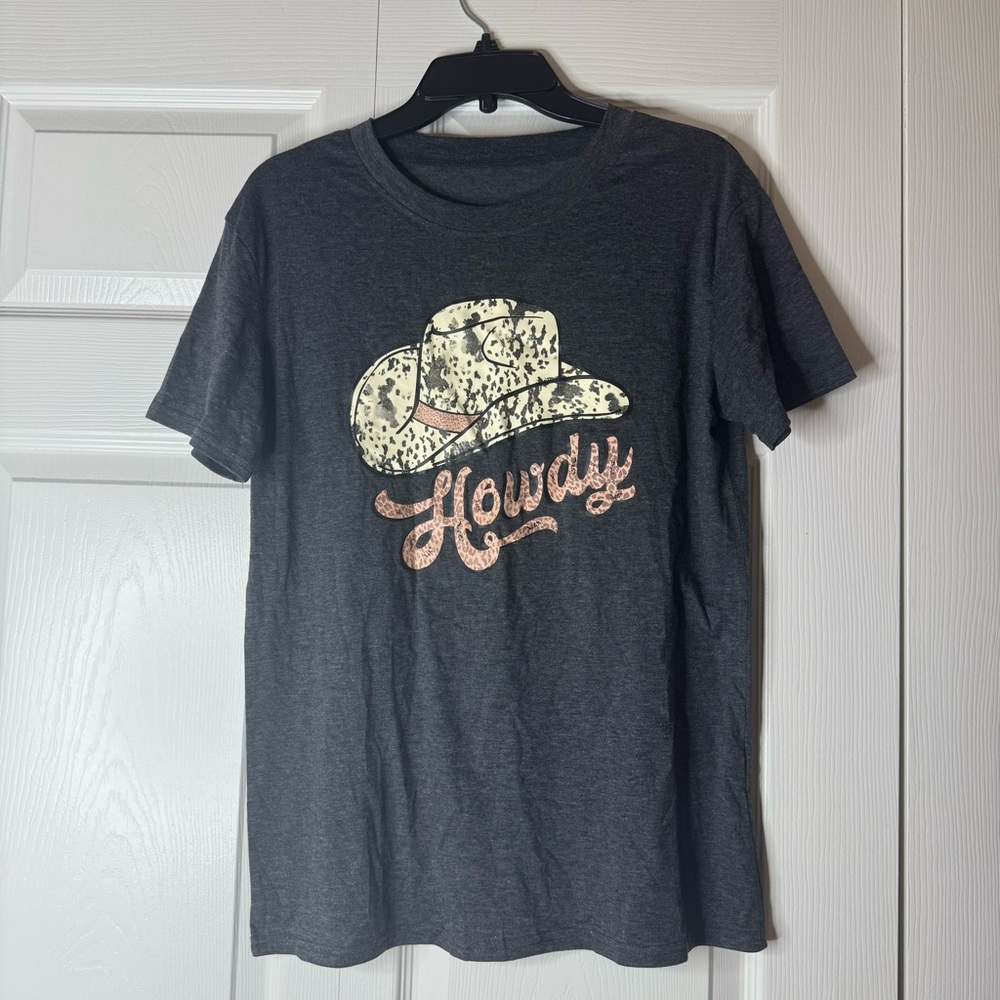 Gray Cotton Blend Cowgirl Howdy Graphic Tee